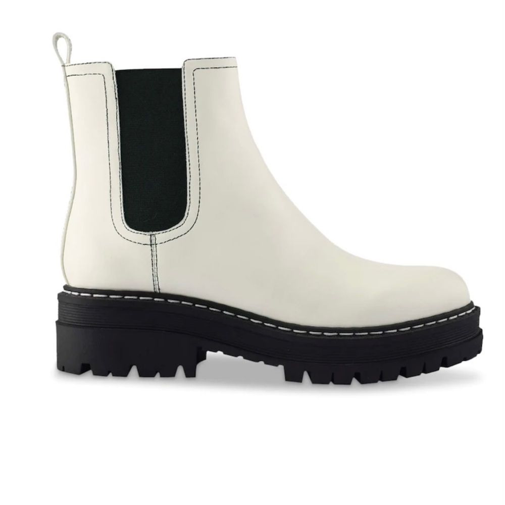 Marc Fisher White and Black Chelsea Lug Sole Ankle Boots